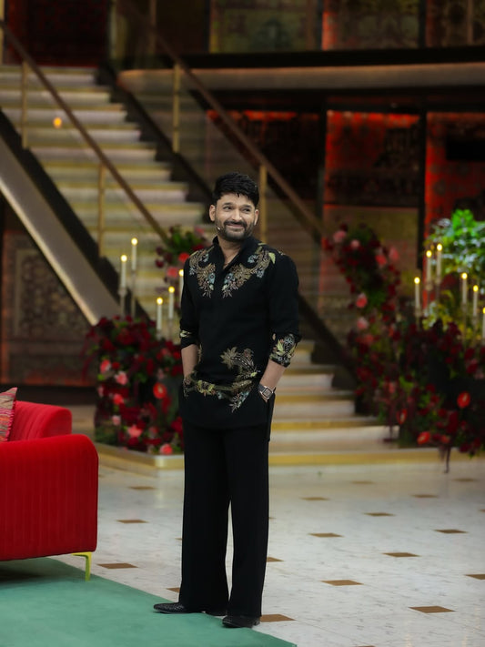 KAPIL SHRAMA BLACK KURTA WITH PAJAMA SET