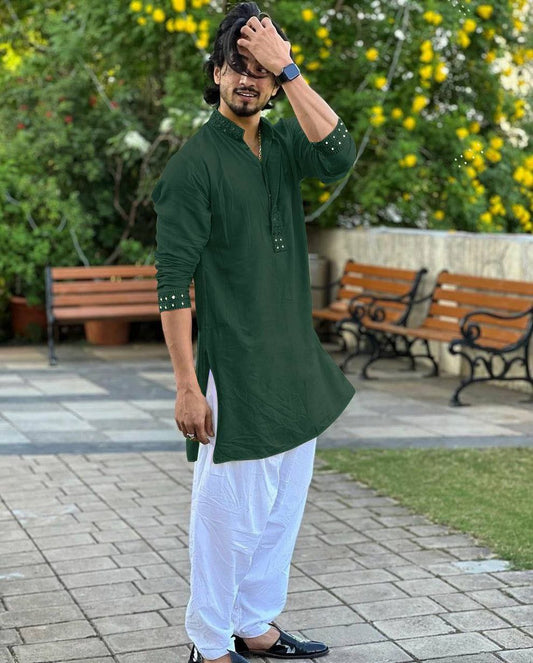PALM GREEN MIRROR  EMBROIDERY KURTA AND PATIYALA